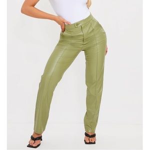 Olive/kakhi faux leather straight leg pants